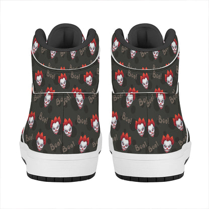 Evil Scary Clown Pattern Print High Top Leather Sneakers