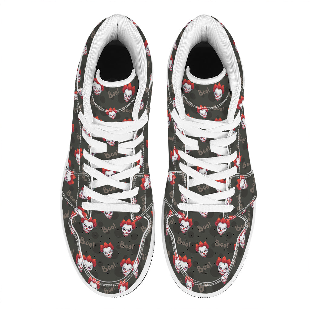 Evil Scary Clown Pattern Print High Top Leather Sneakers