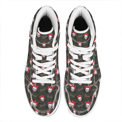 Evil Scary Clown Pattern Print High Top Leather Sneakers