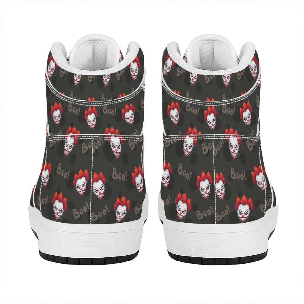 Evil Scary Clown Pattern Print High Top Leather Sneakers