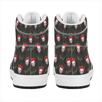 Evil Scary Clown Pattern Print High Top Leather Sneakers