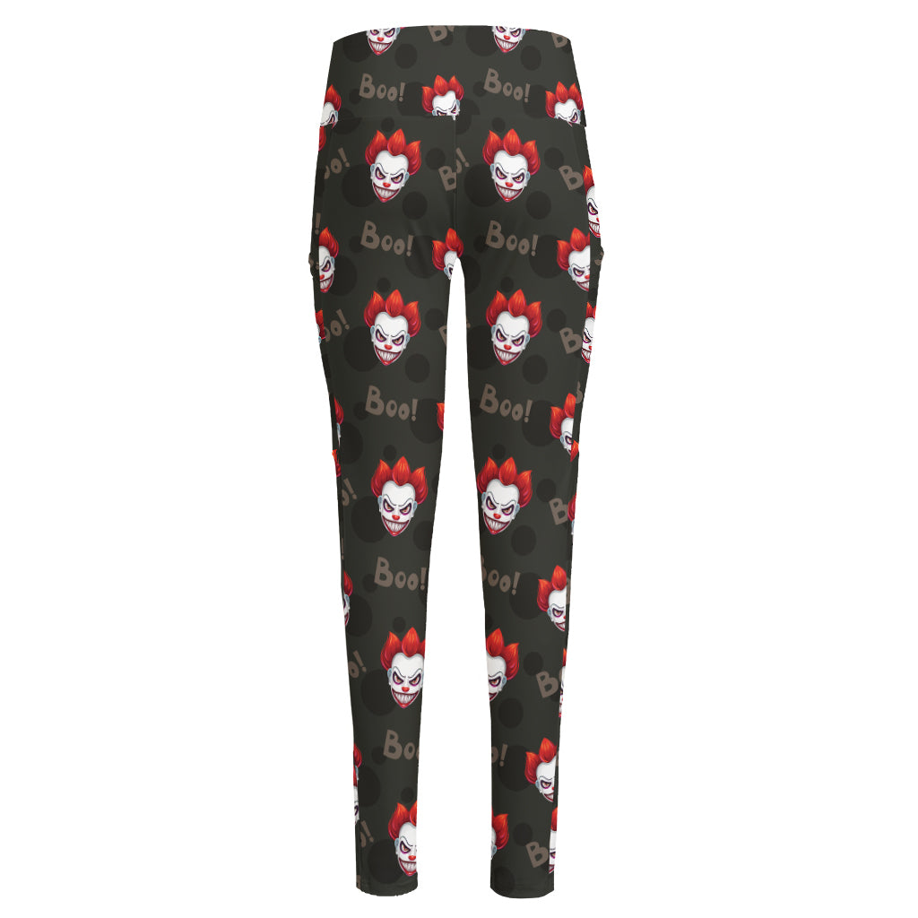 Evil Scary Clown Pattern Print High-Waisted Pocket Leggings