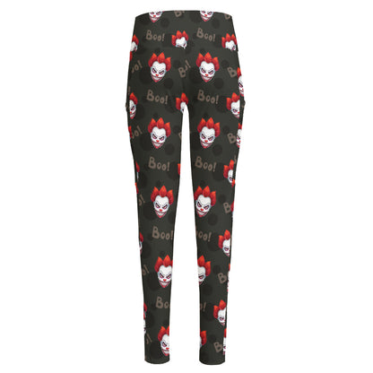 Evil Scary Clown Pattern Print High-Waisted Pocket Leggings