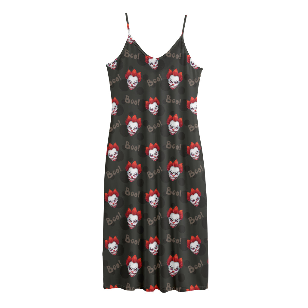 Evil Scary Clown Pattern Print Jersey Midi Cami Dress