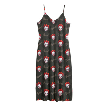 Evil Scary Clown Pattern Print Jersey Midi Cami Dress
