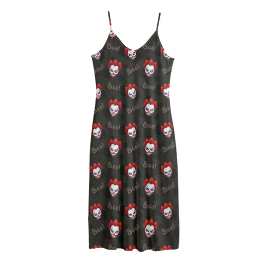 Evil Scary Clown Pattern Print Jersey Midi Cami Dress