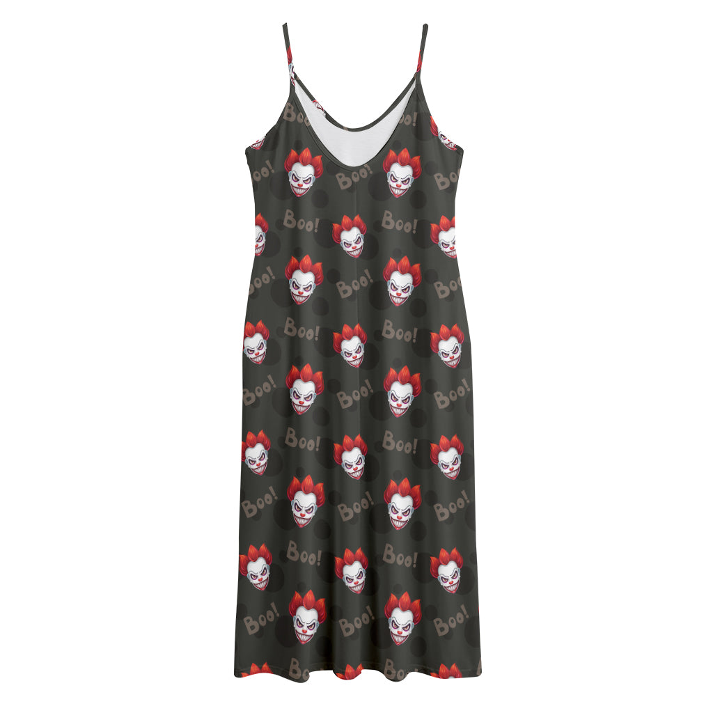 Evil Scary Clown Pattern Print Jersey Midi Cami Dress