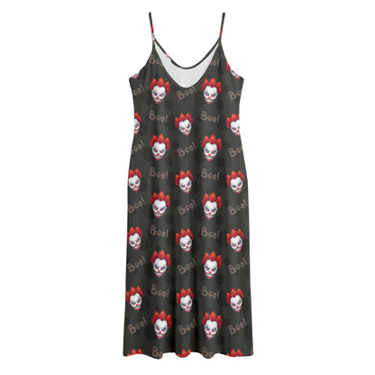 Evil Scary Clown Pattern Print Jersey Midi Cami Dress