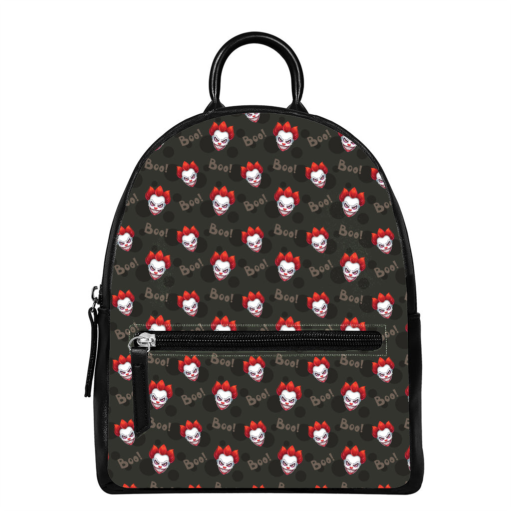 Evil Scary Clown Pattern Print Leather Backpack