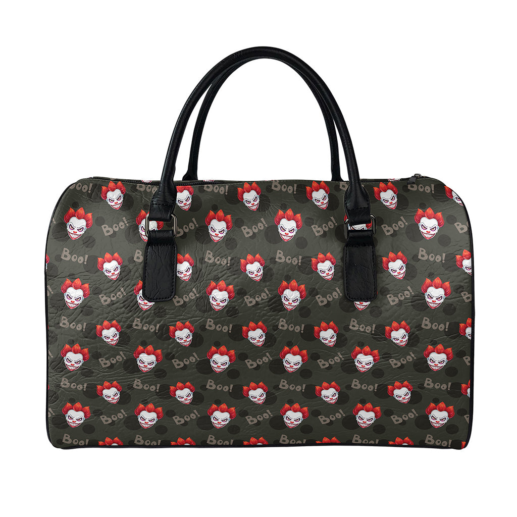 Evil Scary Clown Pattern Print Leather Duffle Bag