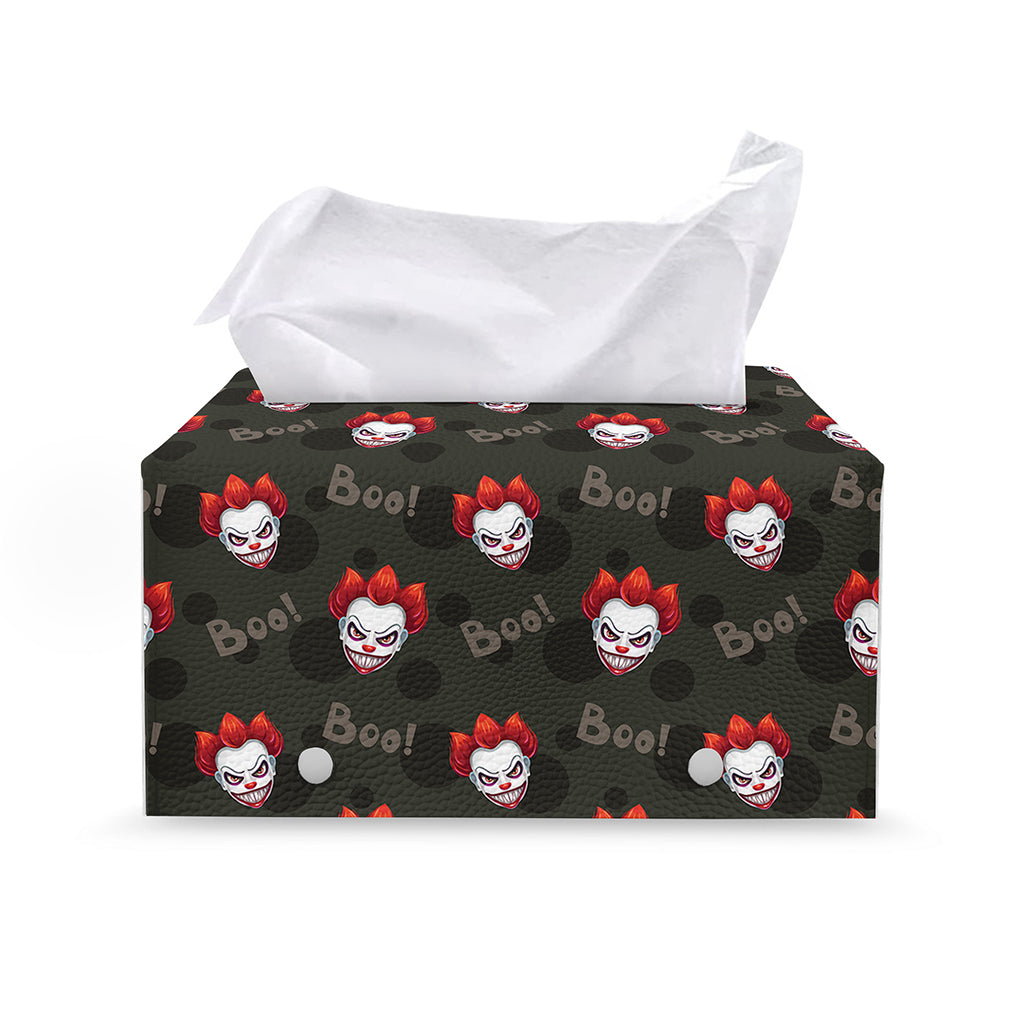Evil Scary Clown Pattern Print Leather Tissue Box Cover