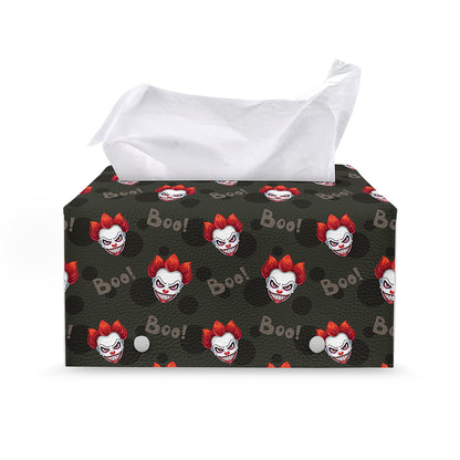 Evil Scary Clown Pattern Print Leather Tissue Box Cover