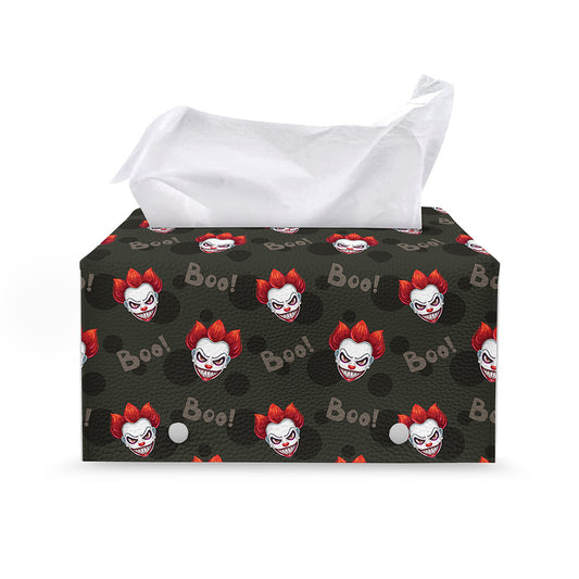 Evil Scary Clown Pattern Print Leather Tissue Box Cover