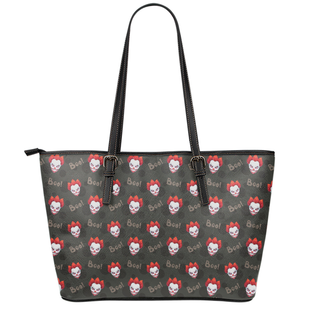 Evil Scary Clown Pattern Print Leather Tote Bag