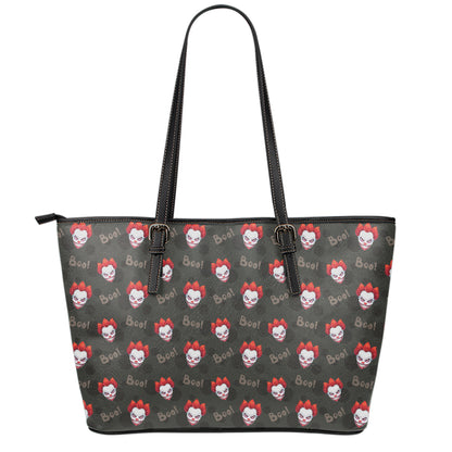 Evil Scary Clown Pattern Print Leather Tote Bag