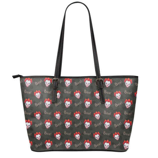 Evil Scary Clown Pattern Print Leather Tote Bag