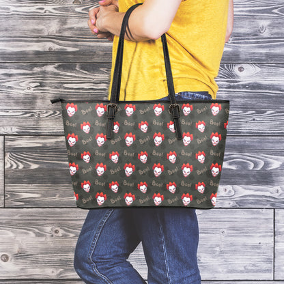 Evil Scary Clown Pattern Print Leather Tote Bag