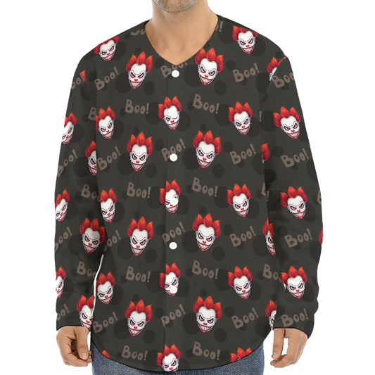 Evil Scary Clown Pattern Print Long Sleeve Baseball Jersey