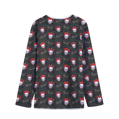 Evil Scary Clown Pattern Print Long Sleeve Short Coat
