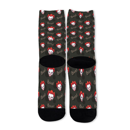 Evil Scary Clown Pattern Print Long Socks