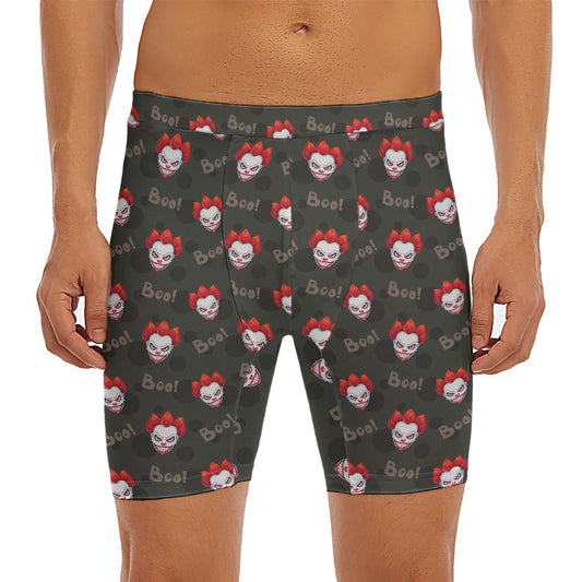 Evil Scary Clown Pattern Print Men's Long Boxer Briefs