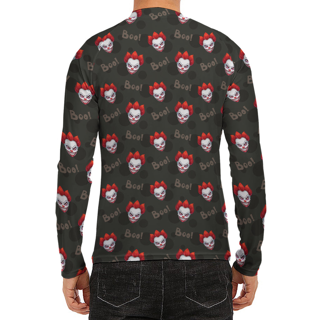 Evil Scary Clown Pattern Print Men's Long Sleeve Rash Guard