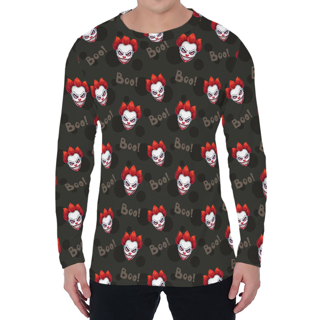 Evil Scary Clown Pattern Print Men's Long Sleeve T-Shirt