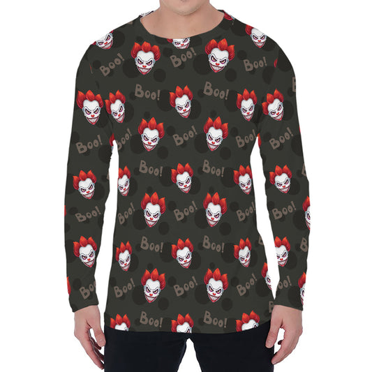 Evil Scary Clown Pattern Print Men's Long Sleeve T-Shirt