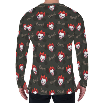 Evil Scary Clown Pattern Print Men's Long Sleeve T-Shirt