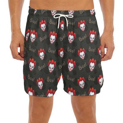 Evil Scary Clown Pattern Print Men's Split Running Shorts