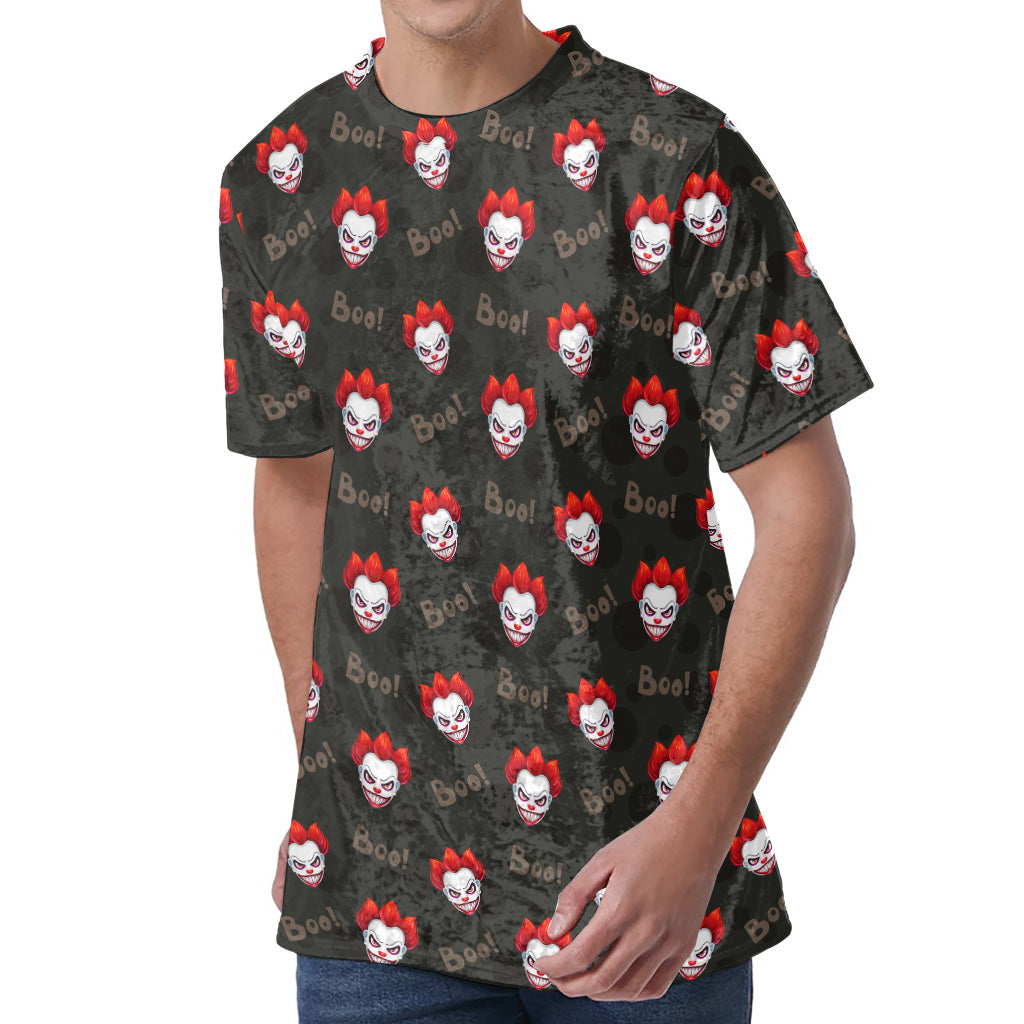 Evil Scary Clown Pattern Print Men's Velvet T-Shirt