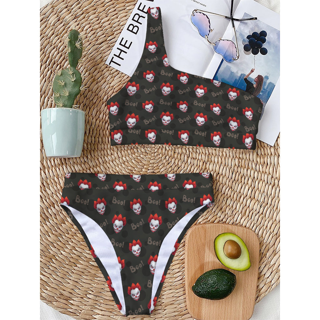 Evil Scary Clown Pattern Print One Shoulder Bikini Top