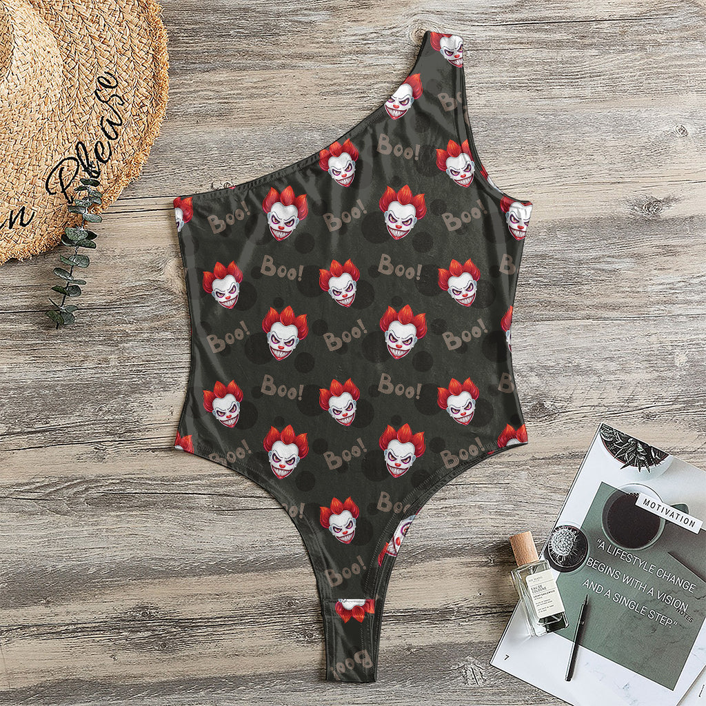 Evil Scary Clown Pattern Print One Shoulder Bodysuit