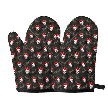 Evil Scary Clown Pattern Print Oven Mitts