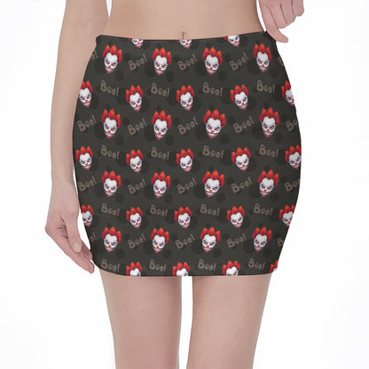Evil Scary Clown Pattern Print Pencil Mini Skirt