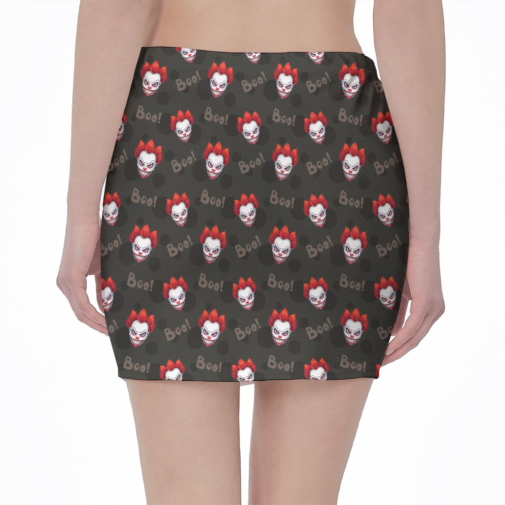 Evil Scary Clown Pattern Print Pencil Mini Skirt