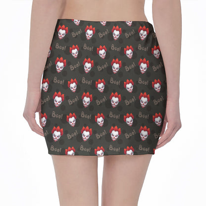 Evil Scary Clown Pattern Print Pencil Mini Skirt