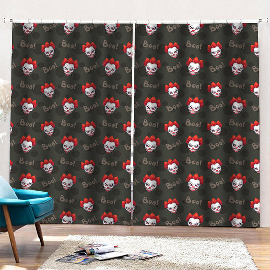 Evil Scary Clown Pattern Print Pencil Pleat Curtains