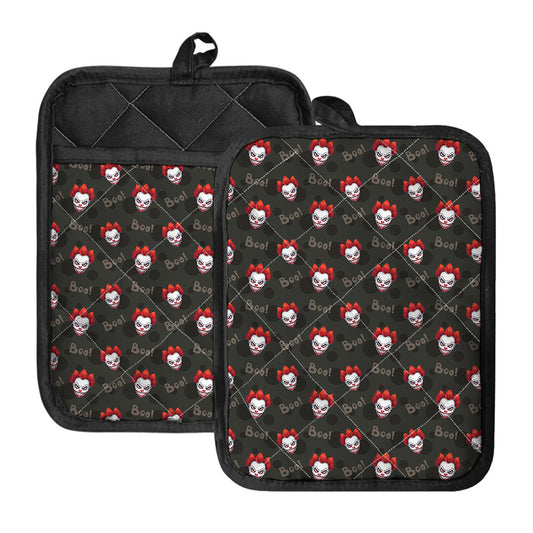 Evil Scary Clown Pattern Print Pot Holders With Pocket