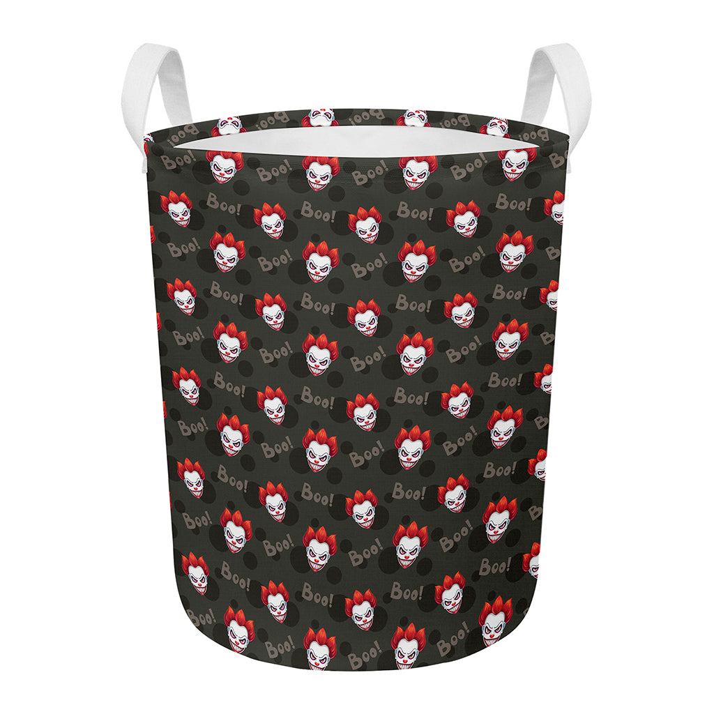Evil Scary Clown Pattern Print Round Laundry Basket