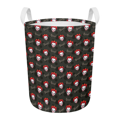 Evil Scary Clown Pattern Print Round Laundry Basket