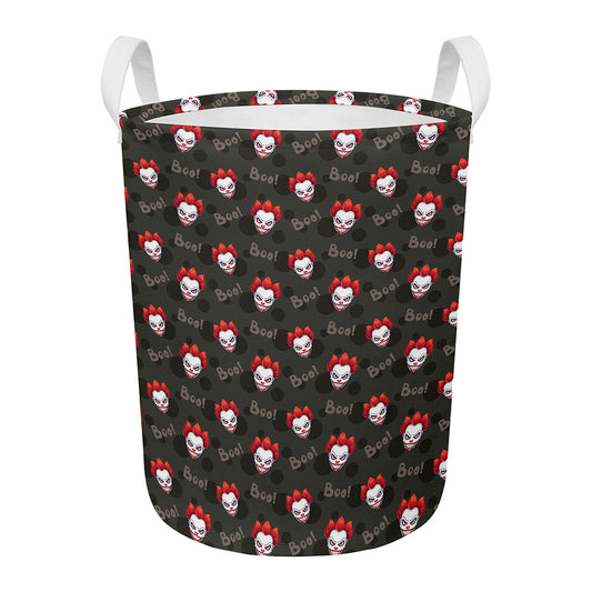 Evil Scary Clown Pattern Print Round Laundry Basket