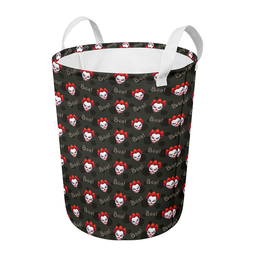 Evil Scary Clown Pattern Print Round Laundry Basket