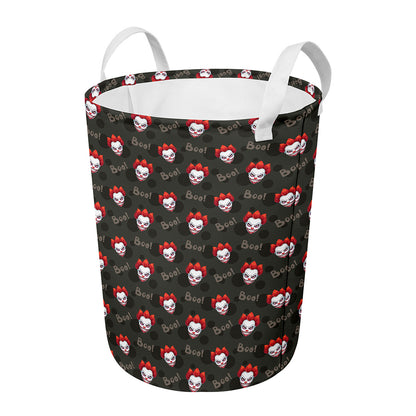 Evil Scary Clown Pattern Print Round Laundry Basket