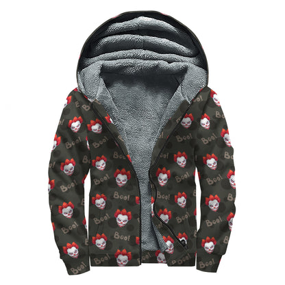 Evil Scary Clown Pattern Print Sherpa Lined Zip Up Hoodie