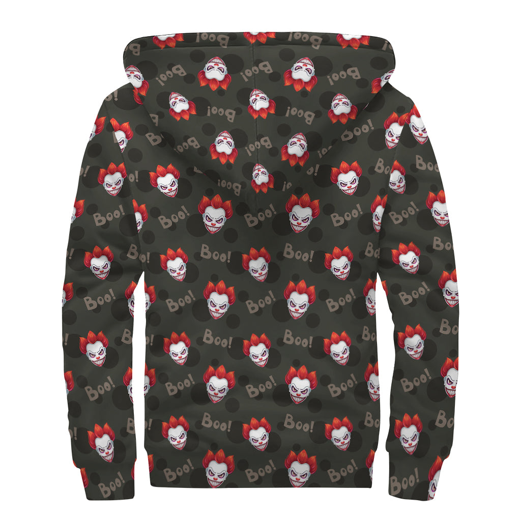 Evil Scary Clown Pattern Print Sherpa Lined Zip Up Hoodie