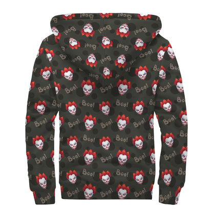 Evil Scary Clown Pattern Print Sherpa Lined Zip Up Hoodie