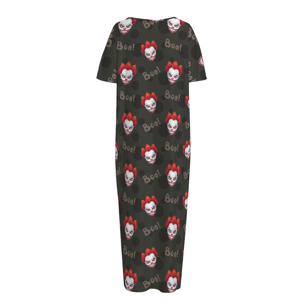 Evil Scary Clown Pattern Print Short Sleeve Long Nightdress