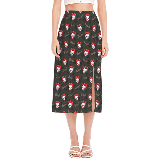 Evil Scary Clown Pattern Print Side Slit Midi Skirt