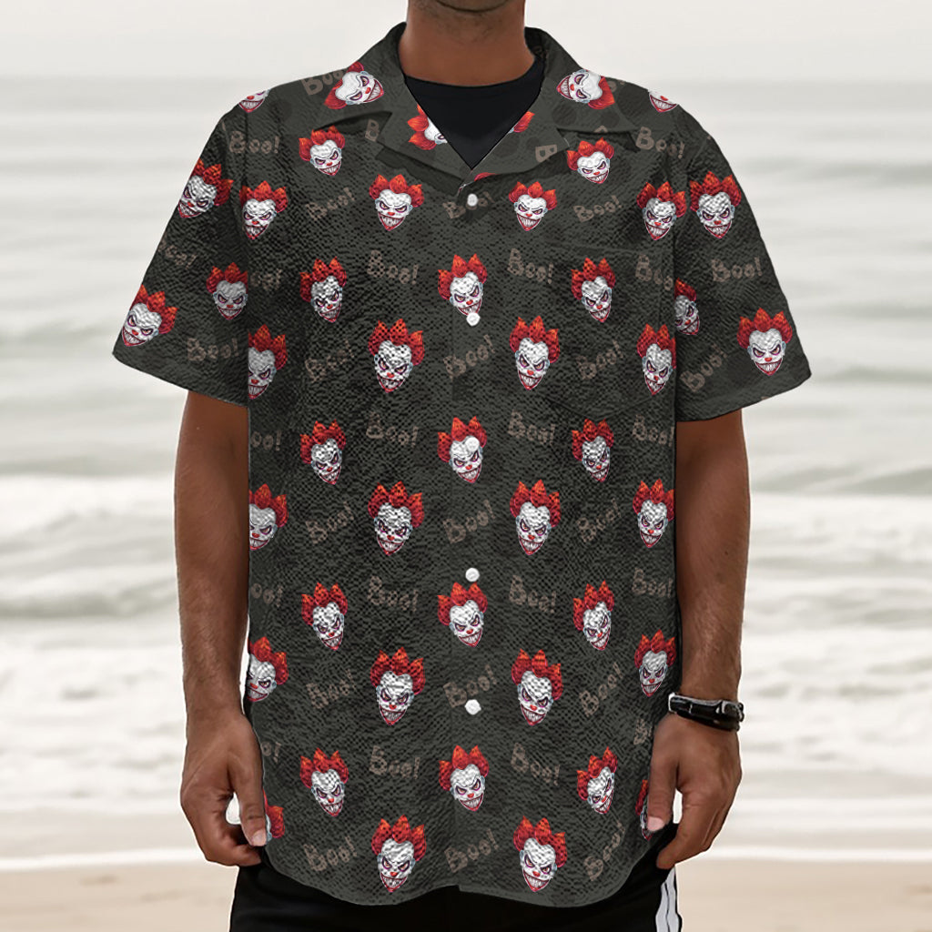 Evil Scary Clown Pattern Print Textured Short Sleeve Shirt